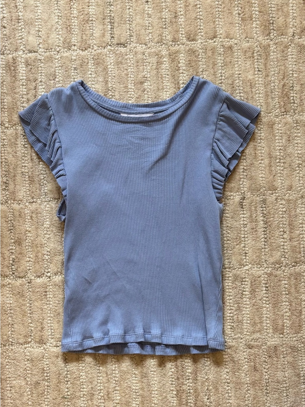 Mango Girls' Ribbed Flutter Sleeve Top - Dusty Blue